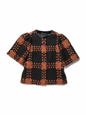Gucci Runway Tweed Cape Sleeve Jacket Black Terracotta