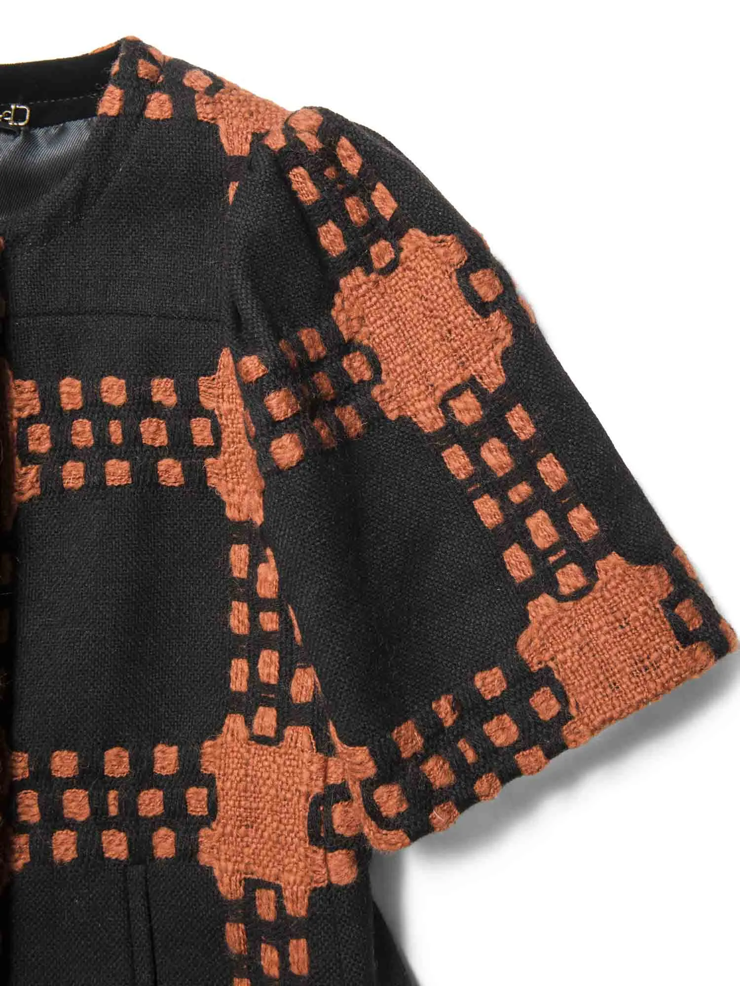 Gucci Runway Tweed Cape Sleeve Jacket Black Terracotta