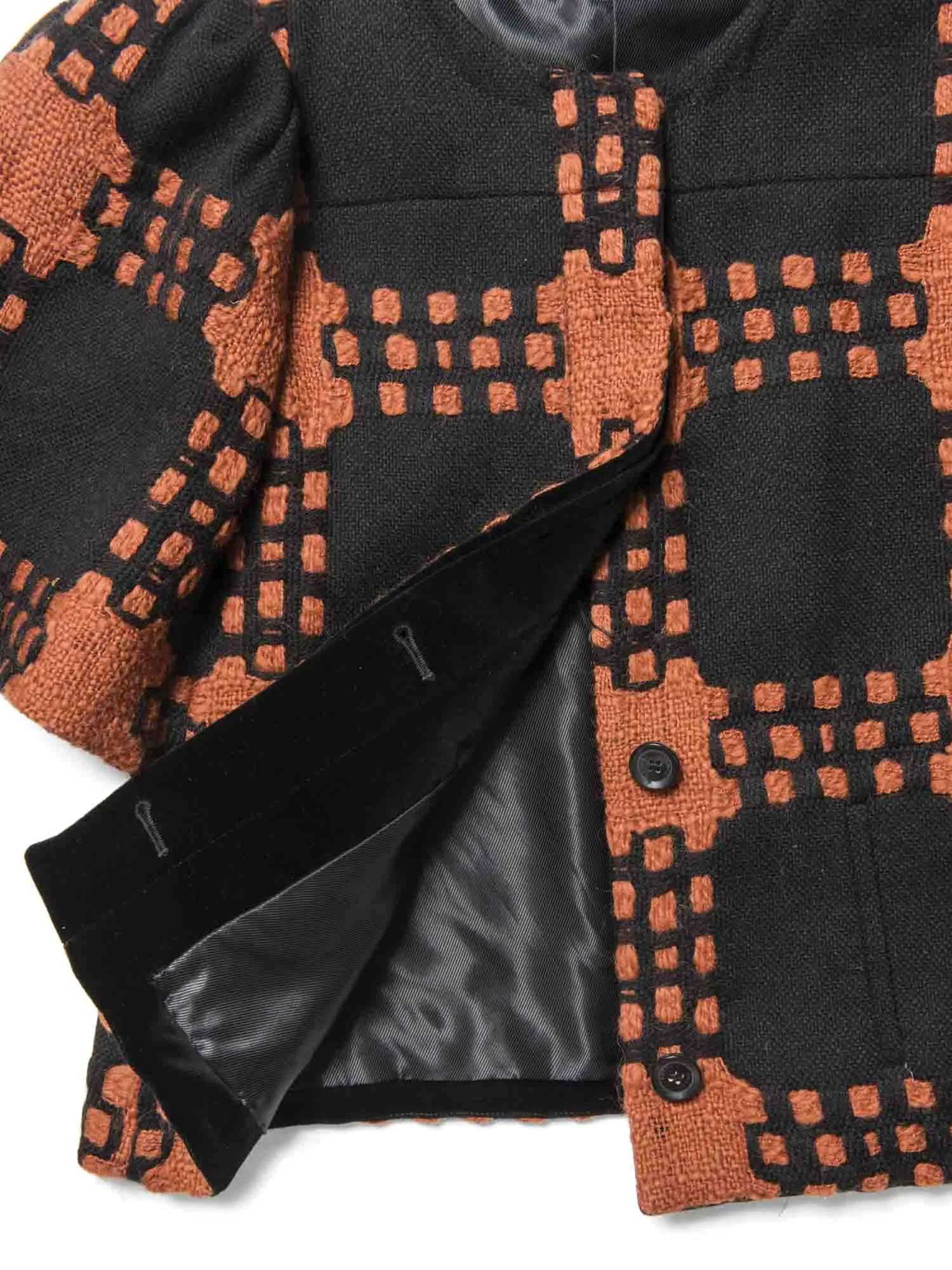 Gucci Runway Tweed Cape Sleeve Jacket Black Terracotta