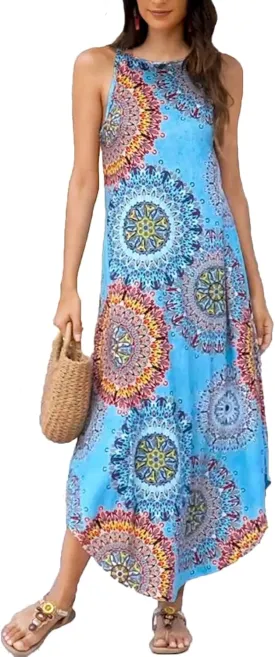 Halife Women's Summer Casual Sleeveless Beach Dress Long Halter Side Slit Maxi Sun Dresses