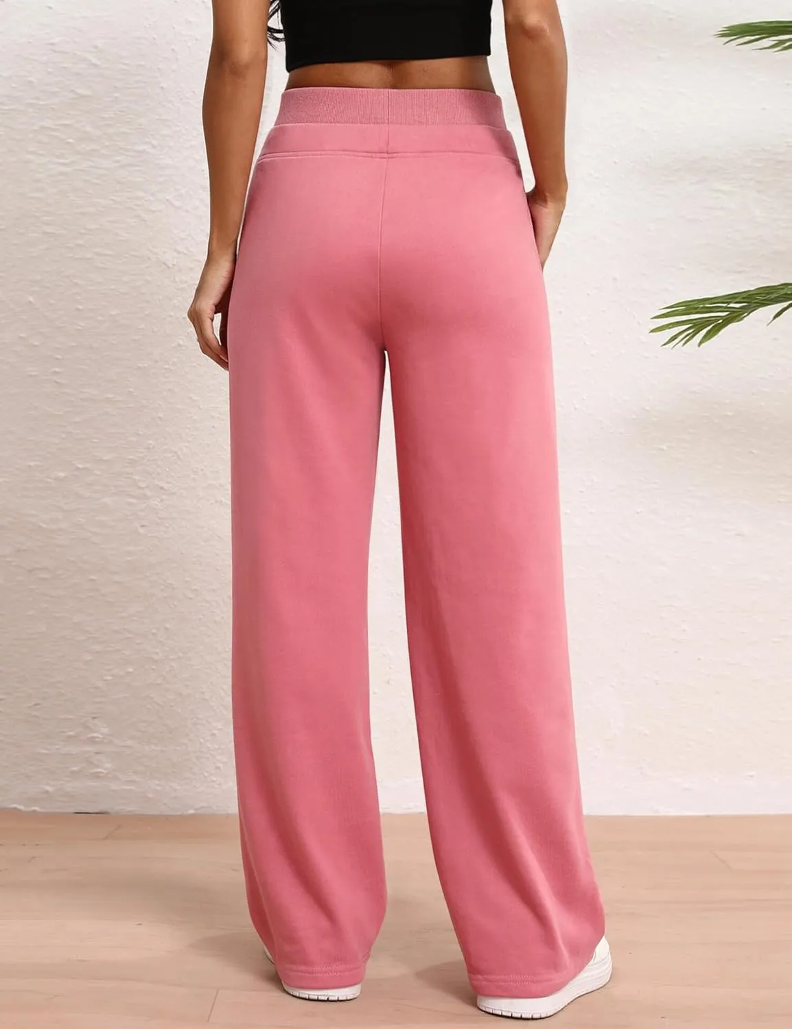 HeSaYep Women's Wide Leg Sweatpants Double Waisted Baggy Sweat Pants with Pockets