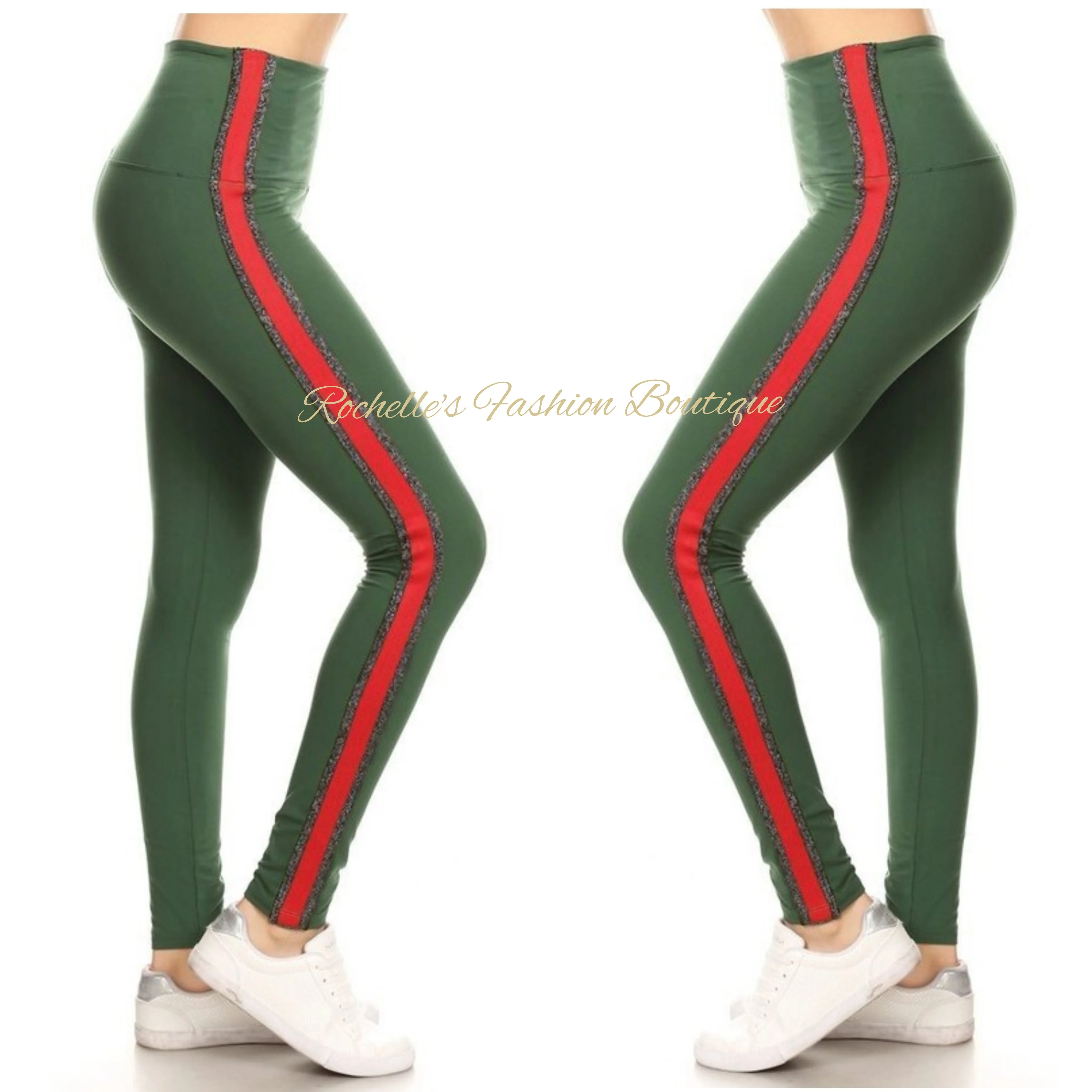 High Waist Green & Red Stripe Legging
