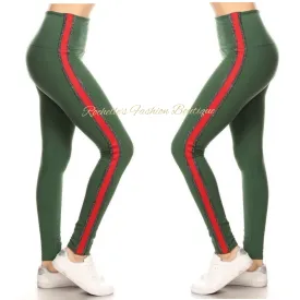 High Waist Green & Red Stripe Legging