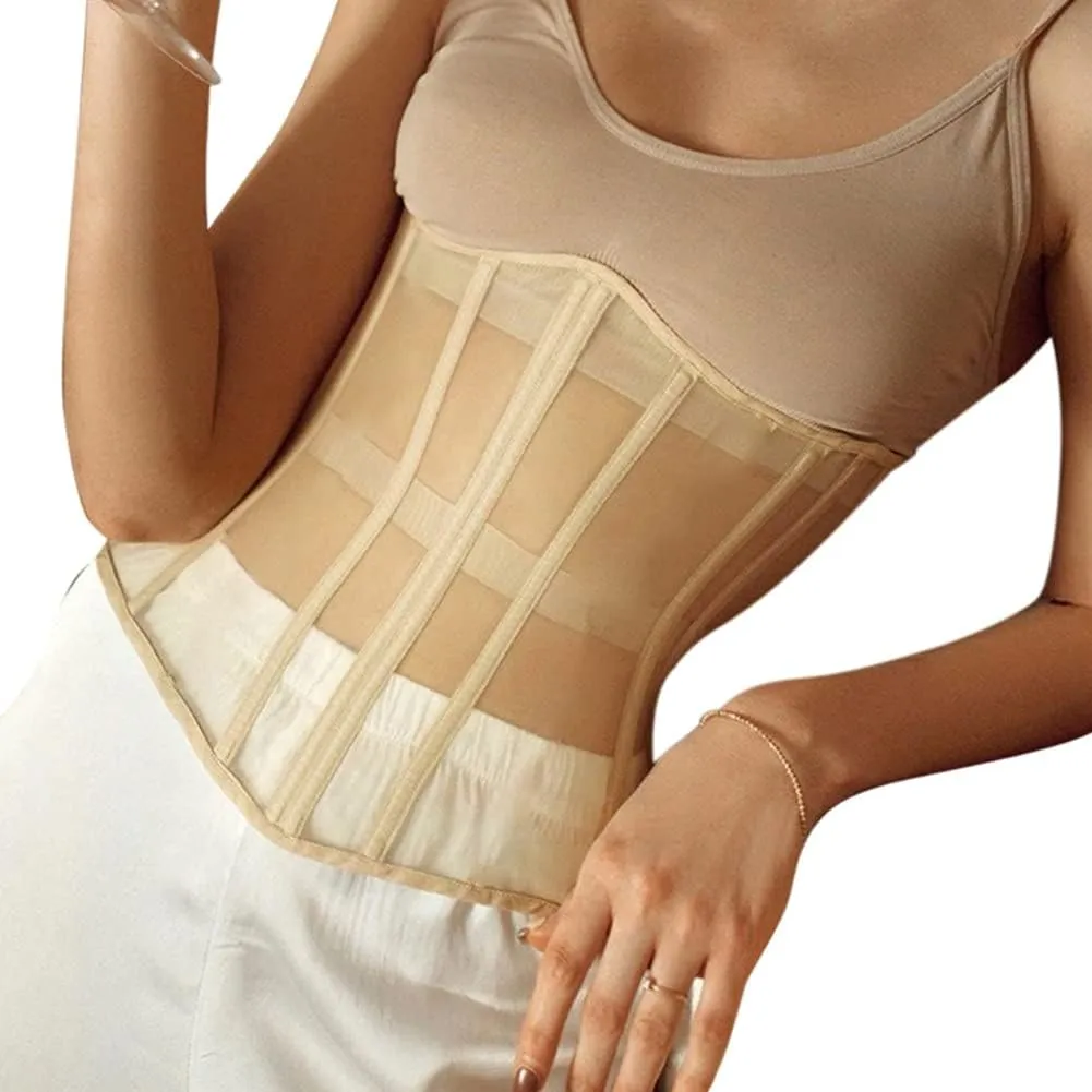 JUMISEE Women See Through Mesh Lace Up Corset Bustier Sexy Boned Wrap Bandage Tube Crop Top Waist Cincher Wide Belt