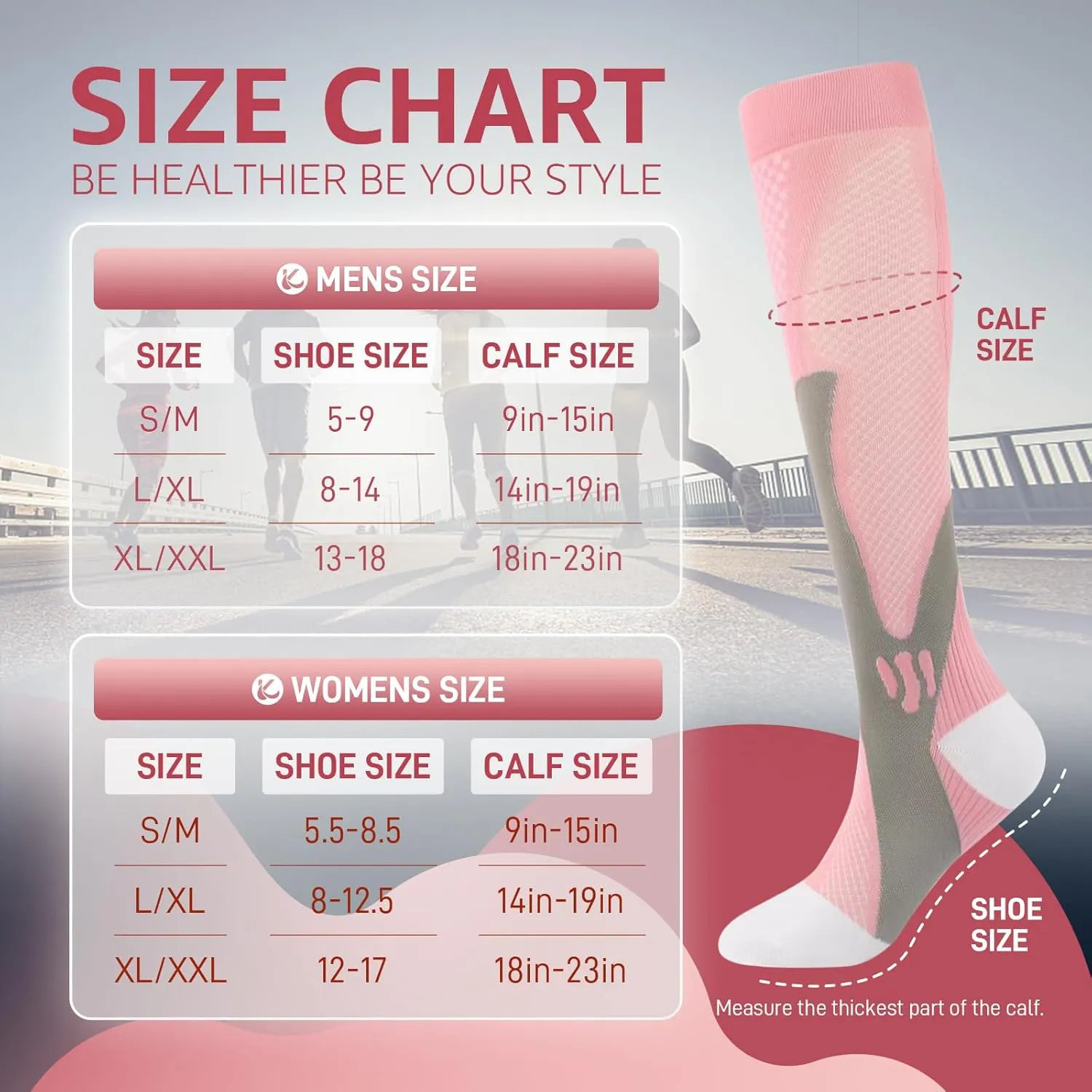 Kickticks 4 Pairs Compression Socks for Woman & Man Unisex 20-30mmHg Knee high Plus Size Wide Calves for Flying Running