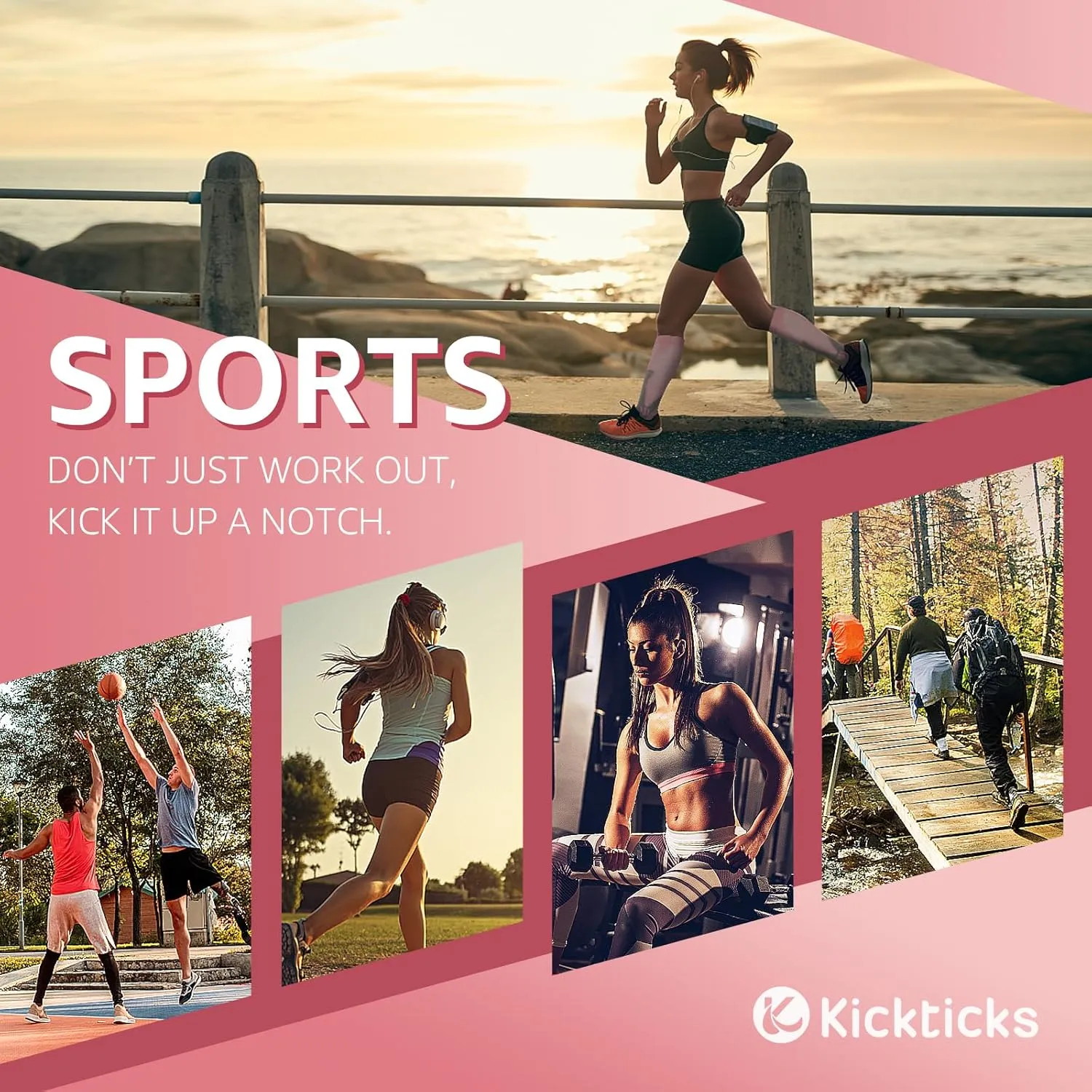 Kickticks 4 Pairs Compression Socks for Woman & Man Unisex 20-30mmHg Knee high Plus Size Wide Calves for Flying Running
