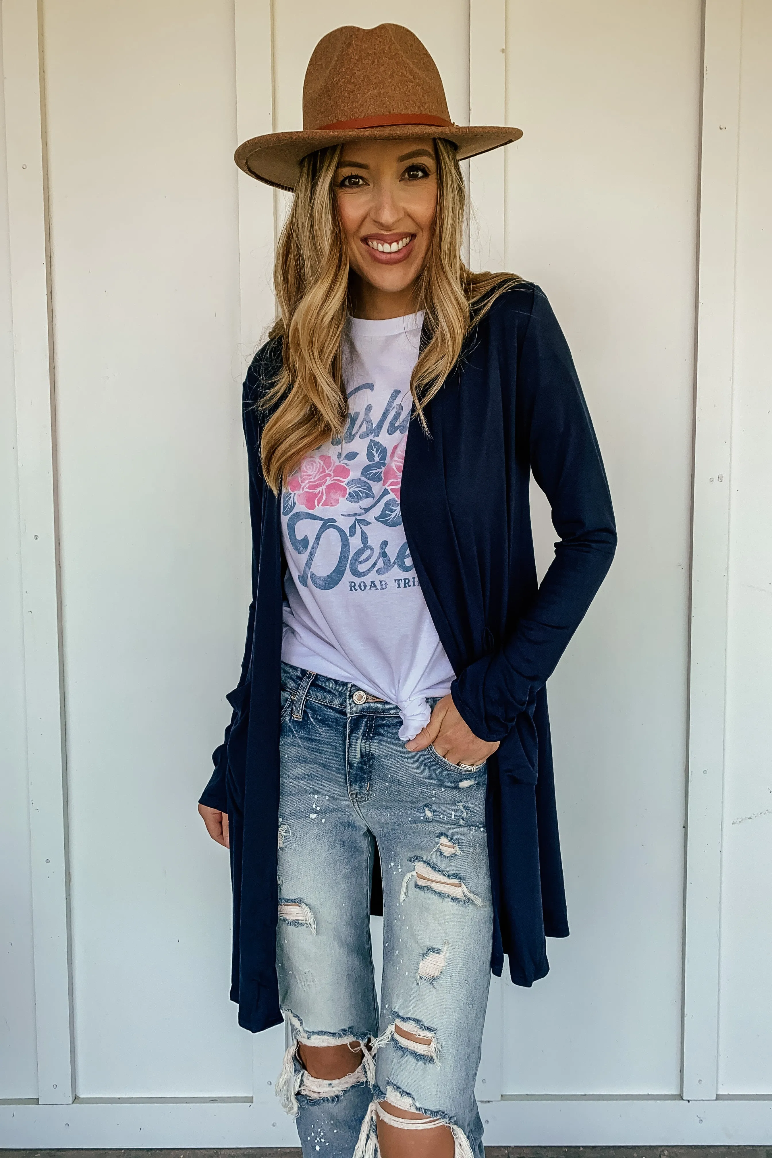 Lightweight Jersey Cardigan in Navy