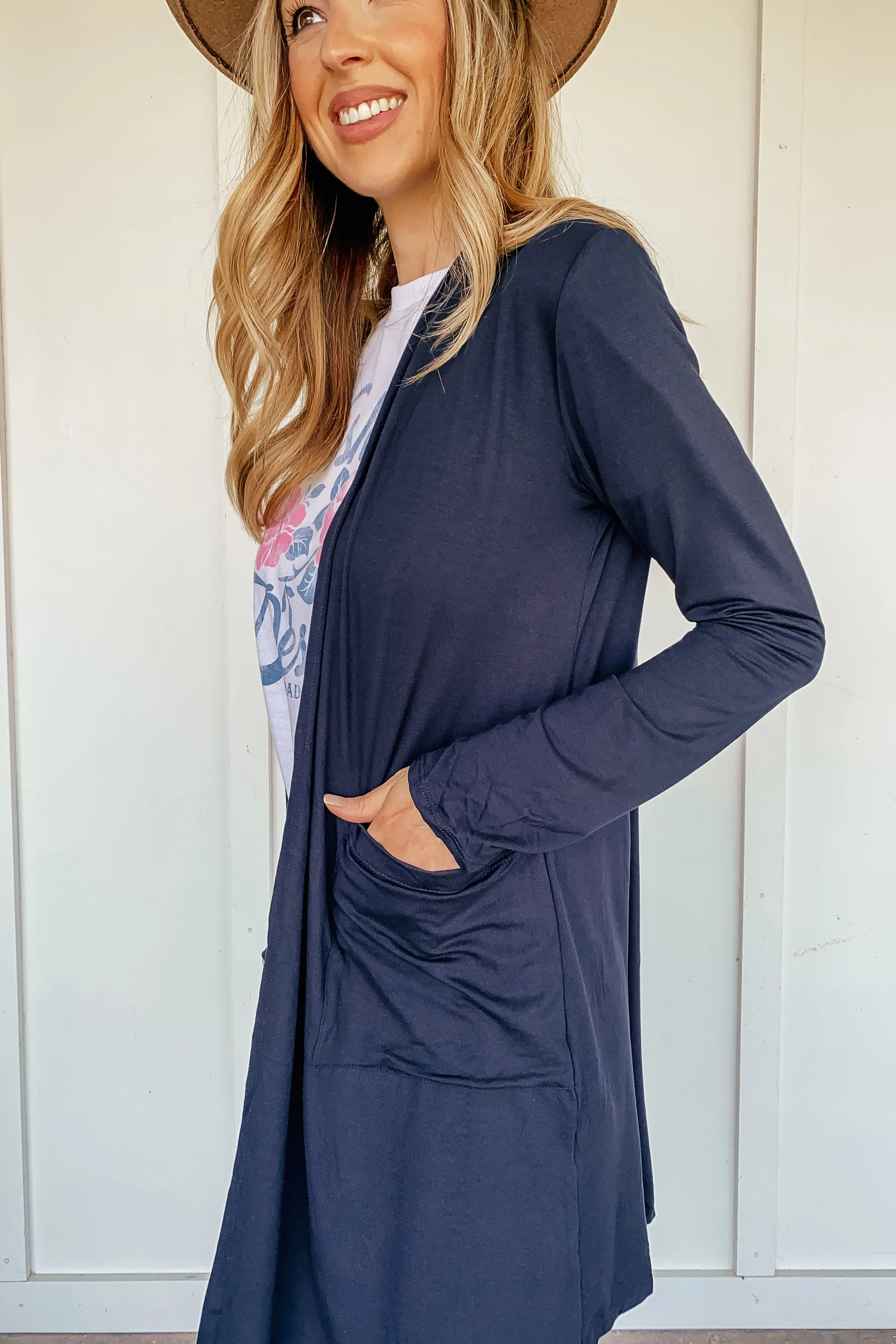 Lightweight Jersey Cardigan in Navy