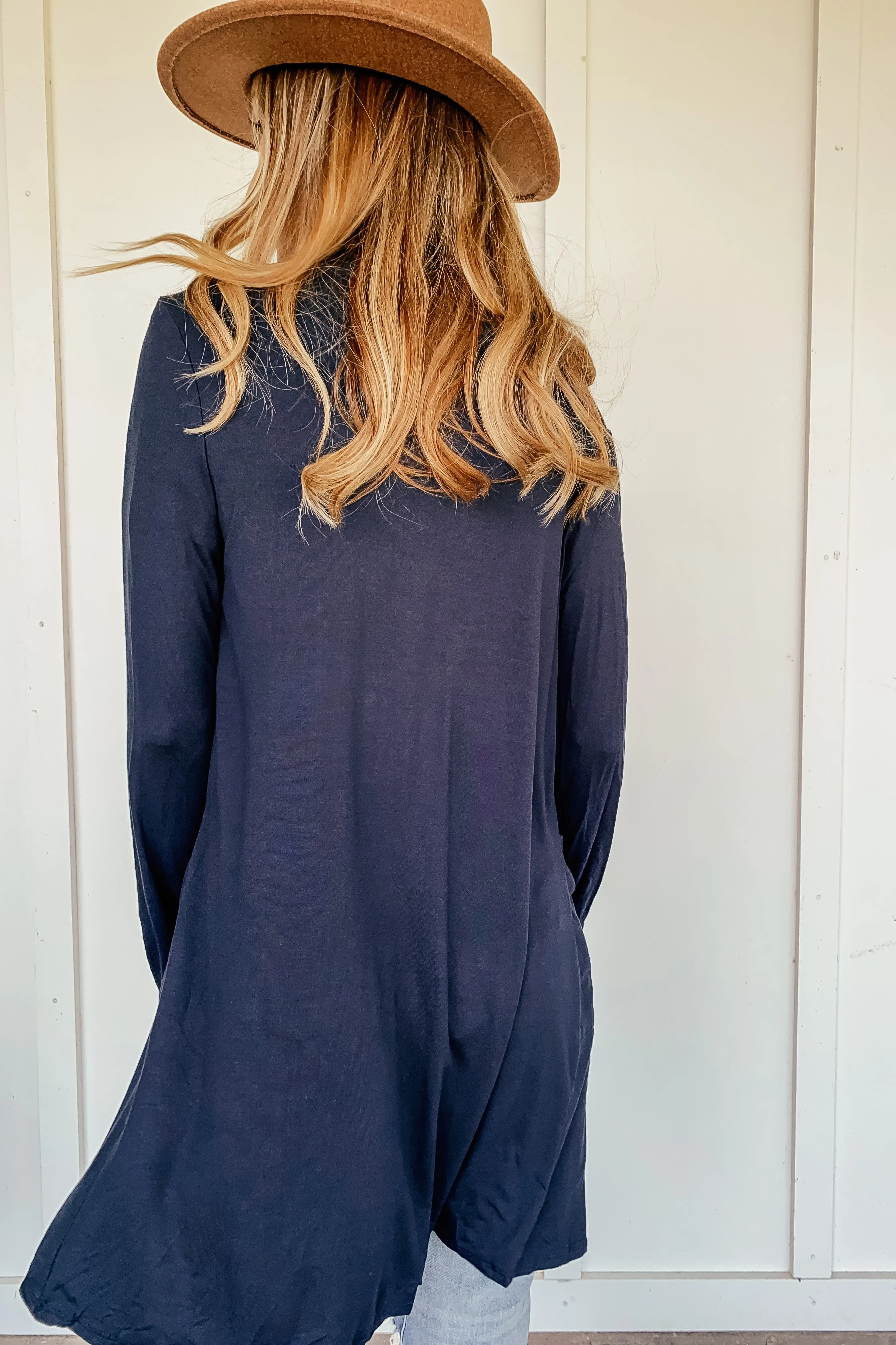 Lightweight Jersey Cardigan in Navy