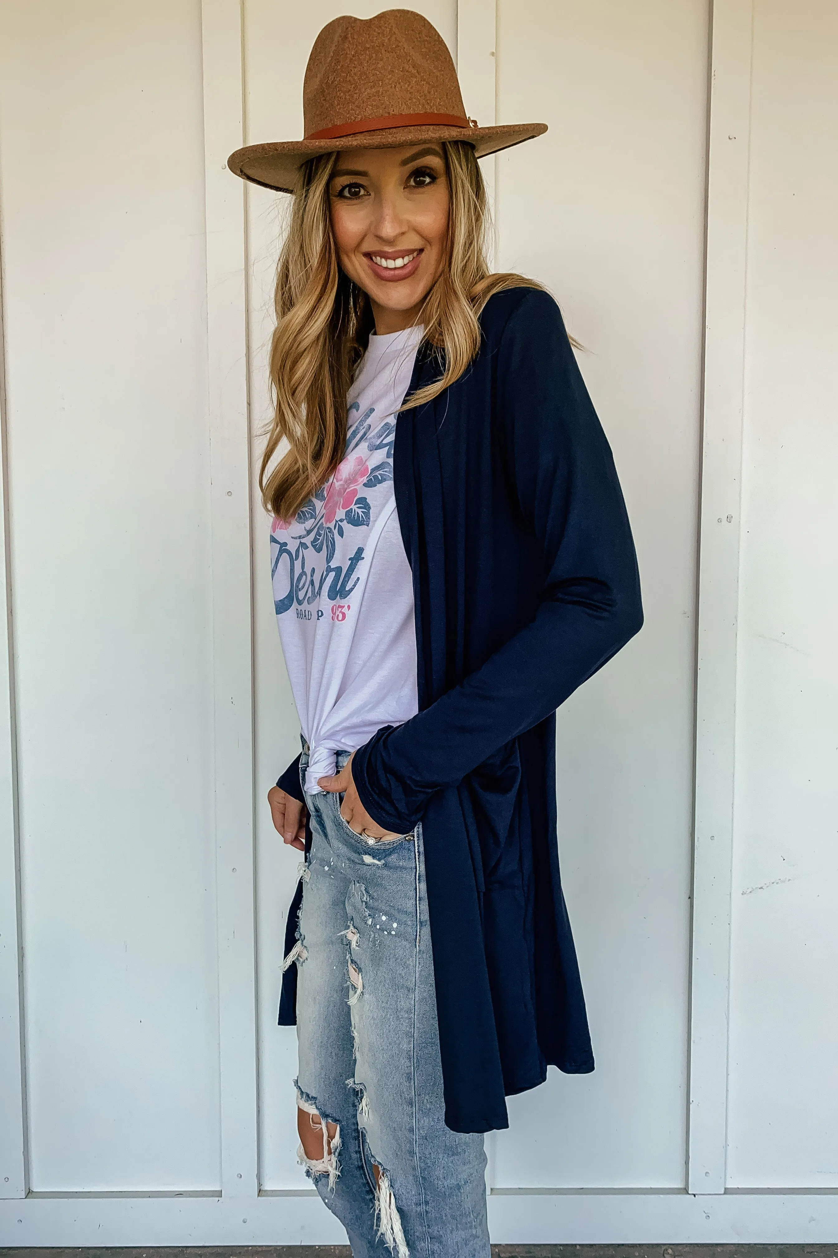 Lightweight Jersey Cardigan in Navy