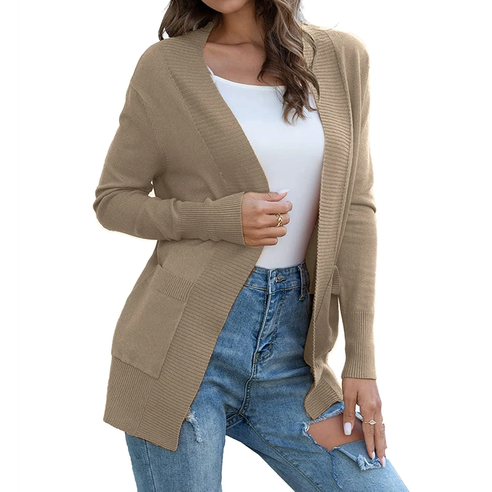 Lightweight Open Front Cardigan Sweater With Pockets