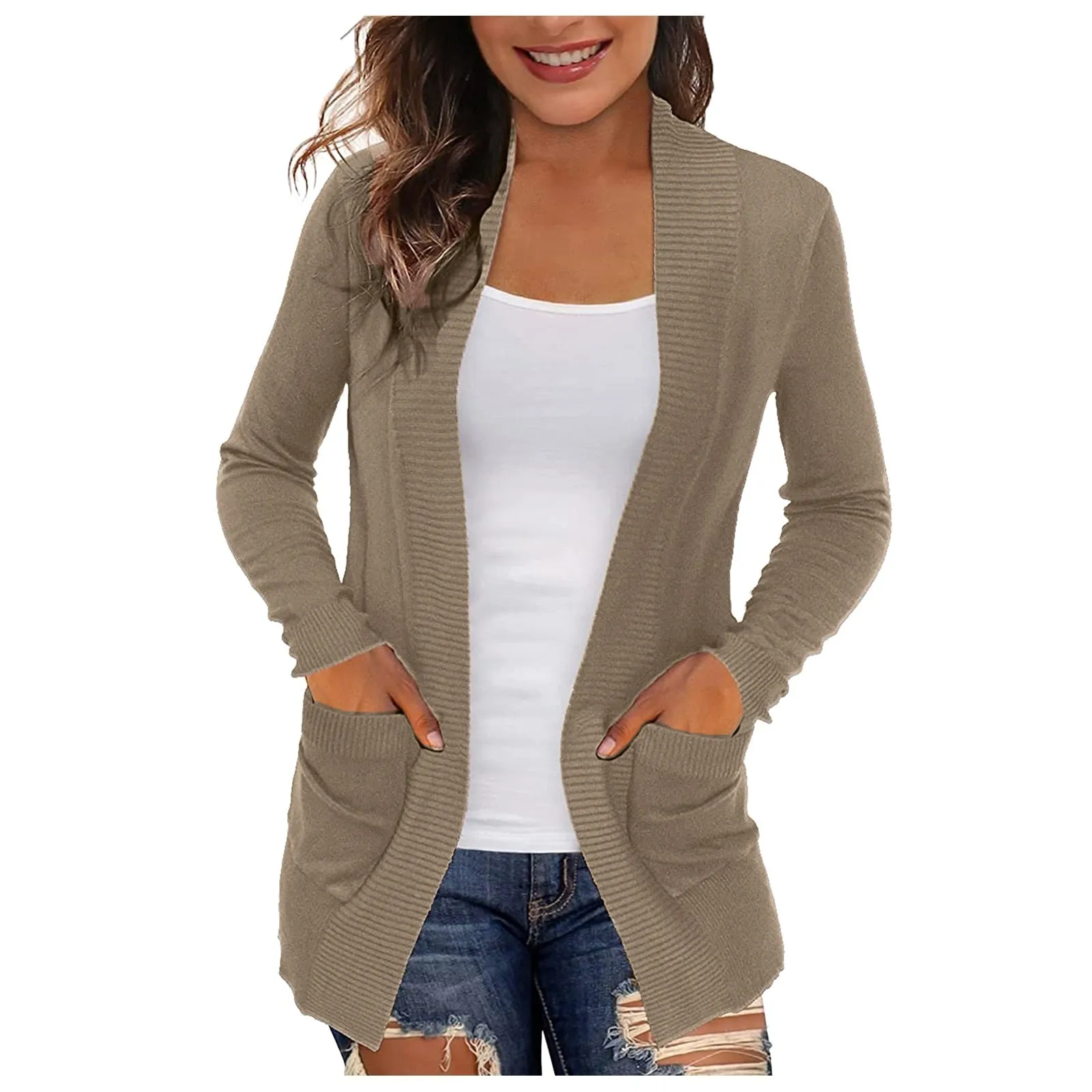 Lightweight Open Front Cardigan Sweater With Pockets
