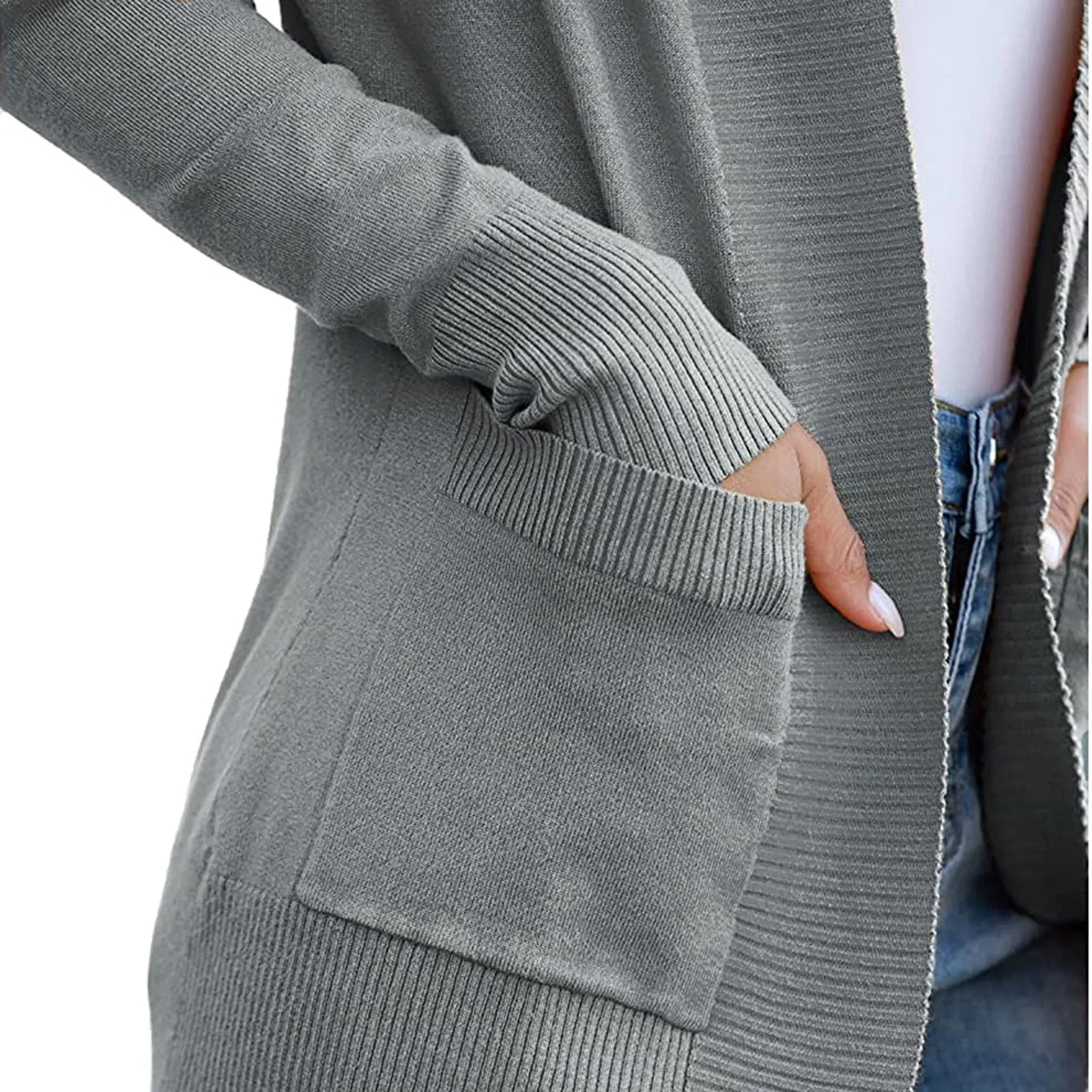 Lightweight Open Front Cardigan Sweater With Pockets