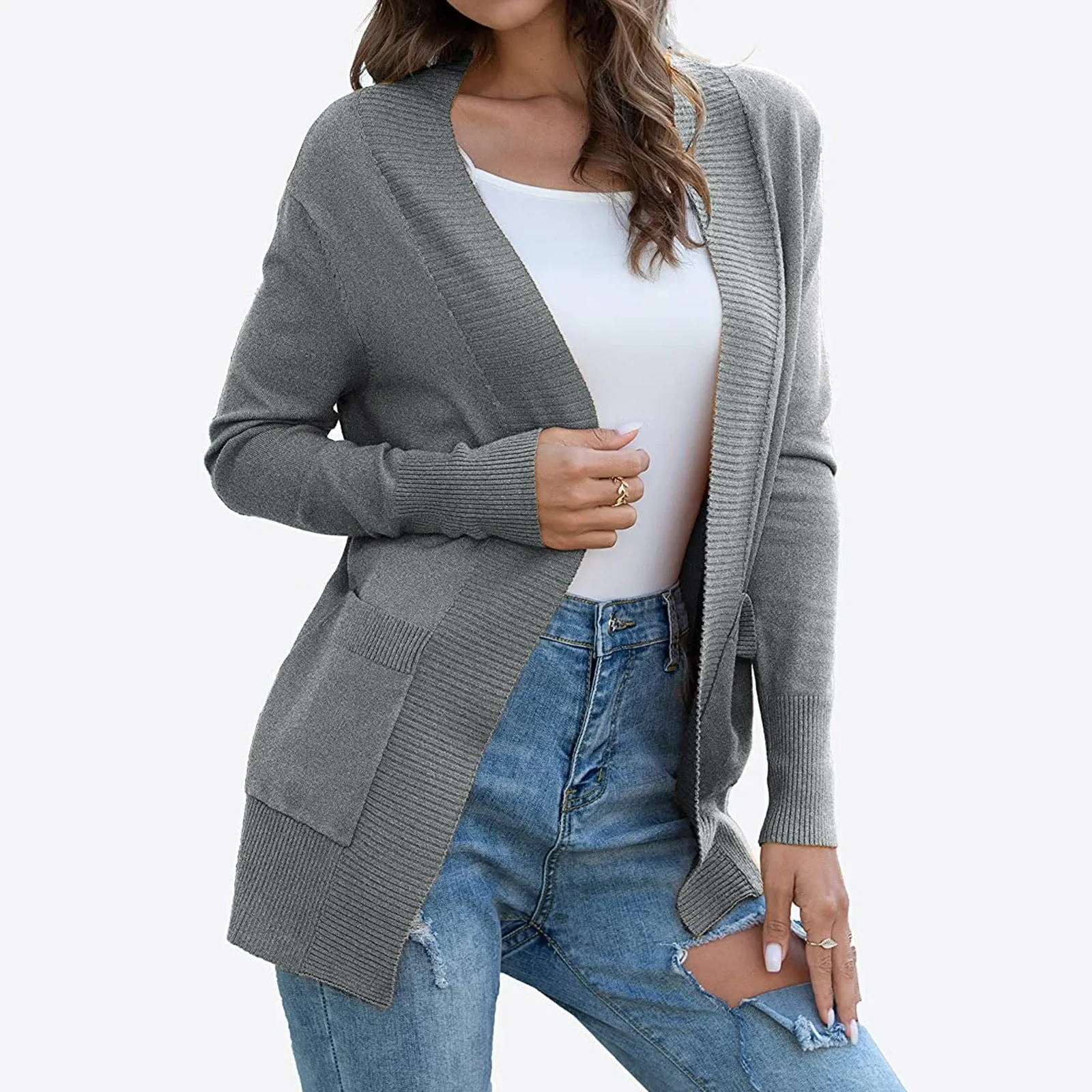 Lightweight Open Front Cardigan Sweater With Pockets