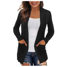 Lightweight Open Front Cardigan Sweater With Pockets