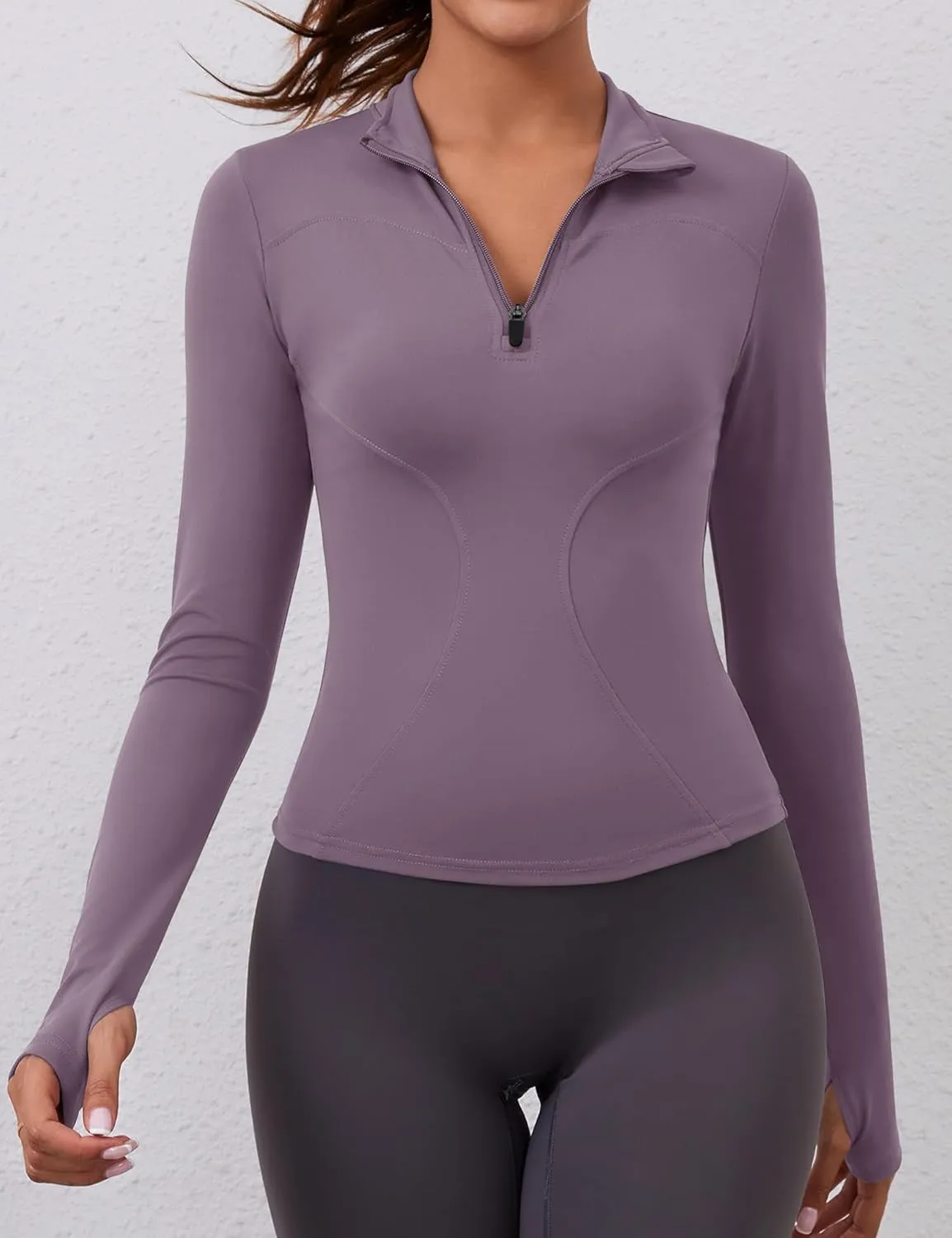 LOMON Womens Long Sleeve Workout Tops Quick Dry Quarter Zip Pullover Crop Yoga Athletic Slim Fit Shirts