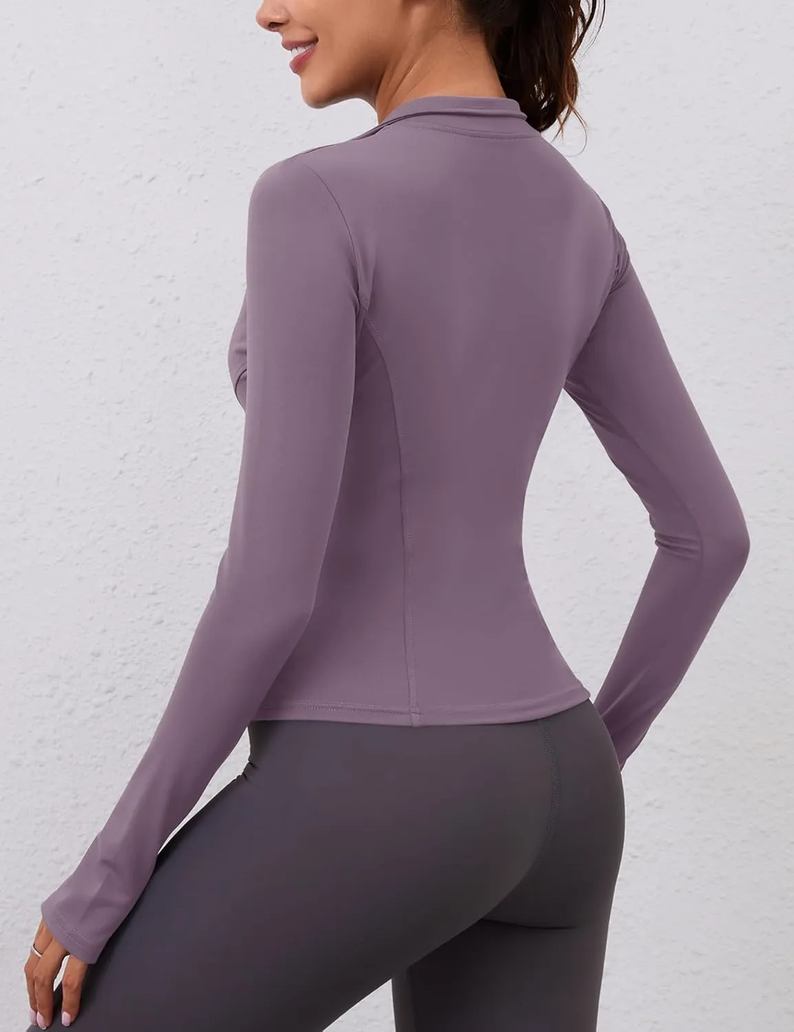 LOMON Womens Long Sleeve Workout Tops Quick Dry Quarter Zip Pullover Crop Yoga Athletic Slim Fit Shirts