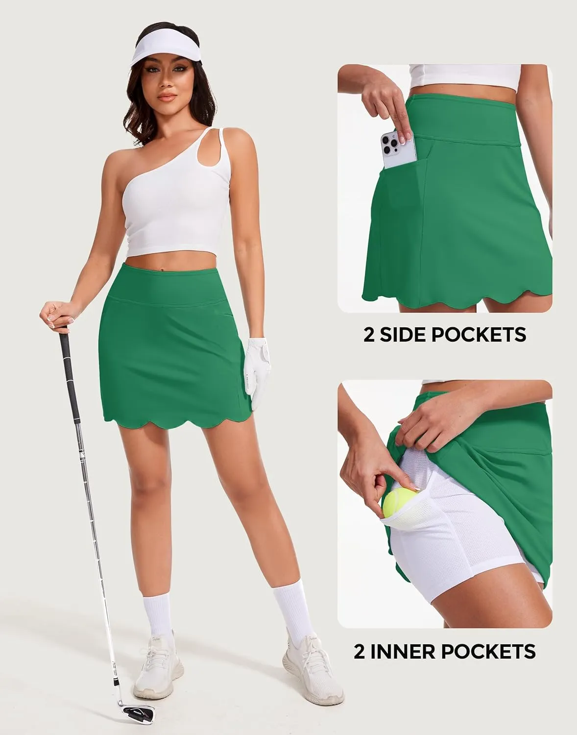 M MOTEEPI Skorts for Woman with Pockets 16" Golf Athletic Skirts Scalloped Hem Tennis Skirt Dressy Casual