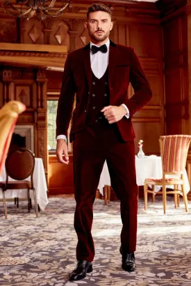 Men's Maroon Velvet Suit Three Piece Suit Slim Fit Suit Wedding Suit Dinner Suit Winter Wear Gift For Him