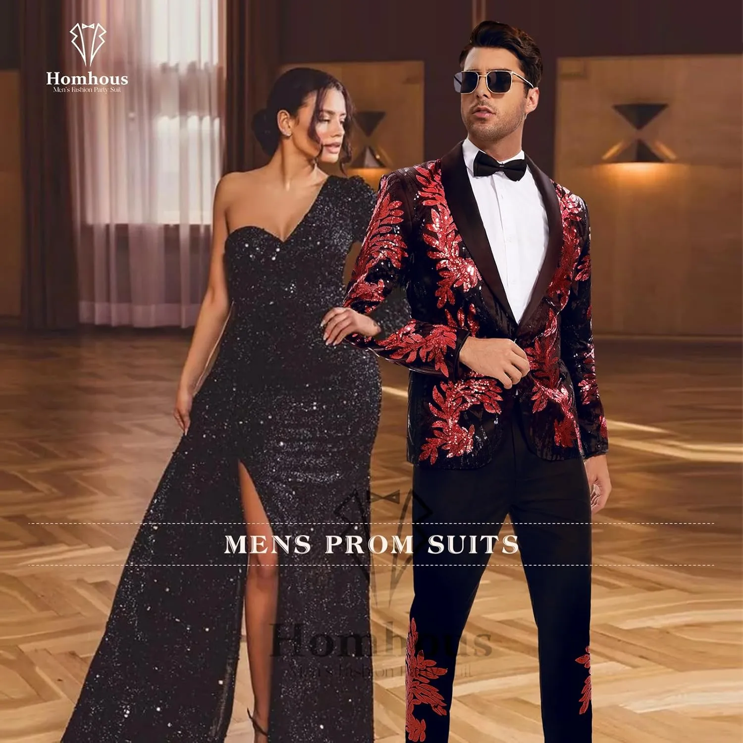 Men's Suit 2 Pieces Blazer and Pants Black with Gold Applique Fit for Wedding Prom