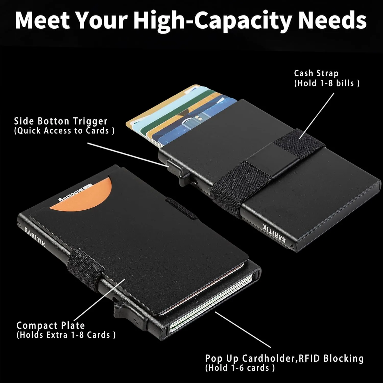 Minimalist Carbon Fiber Wallet for Men, Money Clip Cash Strap Wallet, RFID Blocking Metal Wallet Aluminum Card Holder,Front Pocket Wallet