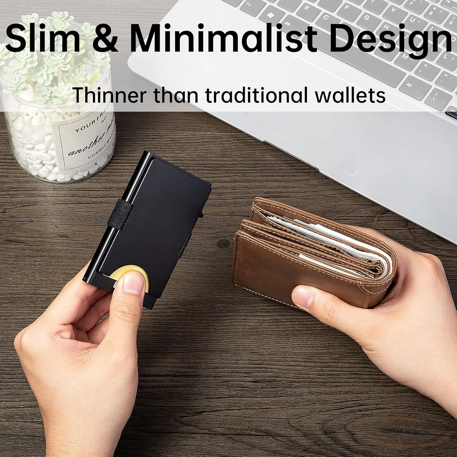 Minimalist Carbon Fiber Wallet for Men, Money Clip Cash Strap Wallet, RFID Blocking Metal Wallet Aluminum Card Holder,Front Pocket Wallet