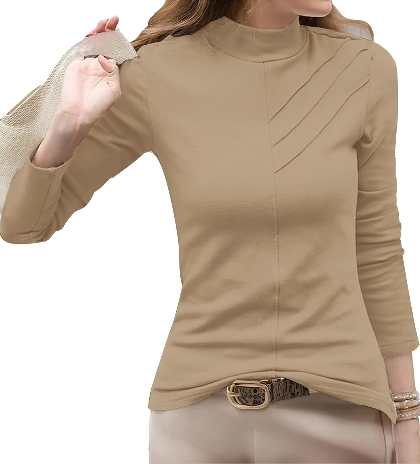 Mock Turtleneck Tops for Women Slim Fit Long Sleeve Shirts T Shirts Trendy Spring Casual Tunic Tops Blouses