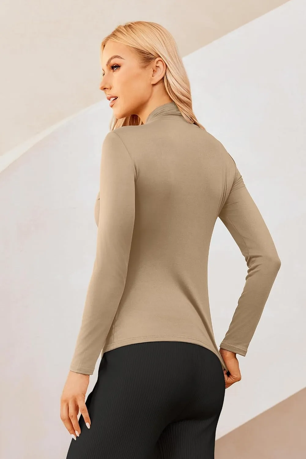 Mock Turtleneck Tops for Women Slim Fit Long Sleeve Shirts T Shirts Trendy Spring Casual Tunic Tops Blouses