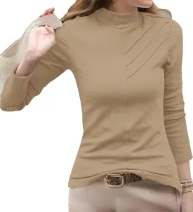 Mock Turtleneck Tops for Women Slim Fit Long Sleeve Shirts T Shirts Trendy Spring Casual Tunic Tops Blouses