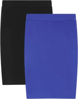 Noomelfish Girls 2 Pack Knee Length Pencil Skirts Plain Stretch Cotton Modest Skirt (5-14 Years)