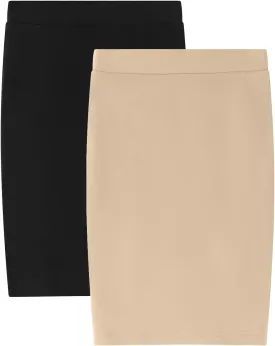 Noomelfish Girls 2 Pack Knee Length Pencil Skirts Plain Stretch Cotton Modest Skirt (5-14 Years)
