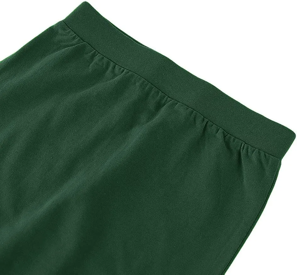 Noomelfish Girls 2 Pack Knee Length Pencil Skirts Plain Stretch Cotton Modest Skirt (5-14 Years)