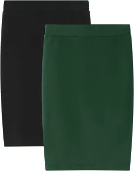 Noomelfish Girls 2 Pack Knee Length Pencil Skirts Plain Stretch Cotton Modest Skirt (5-14 Years)