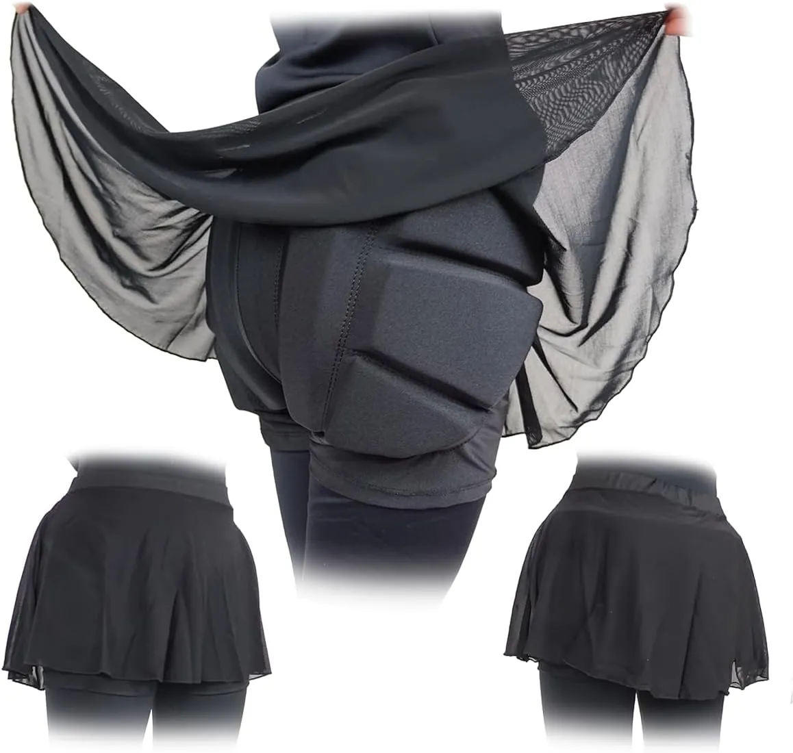 Padded Skating Shorts Protective Crash Pants Built-in Mash Skirt Covering Tailbone Hip Butt Pad