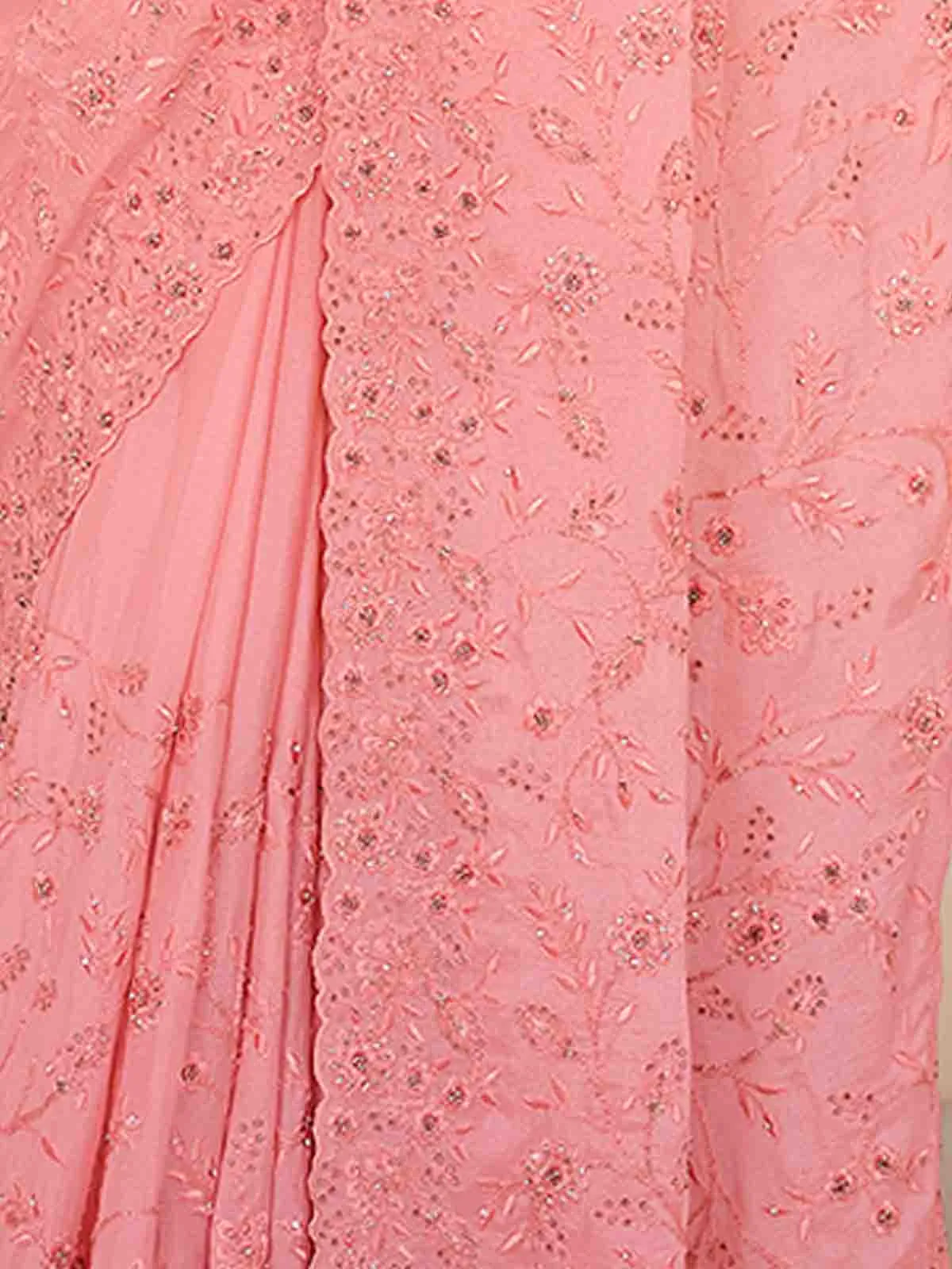Pink Chiffon Saree With Unstitched Blouse