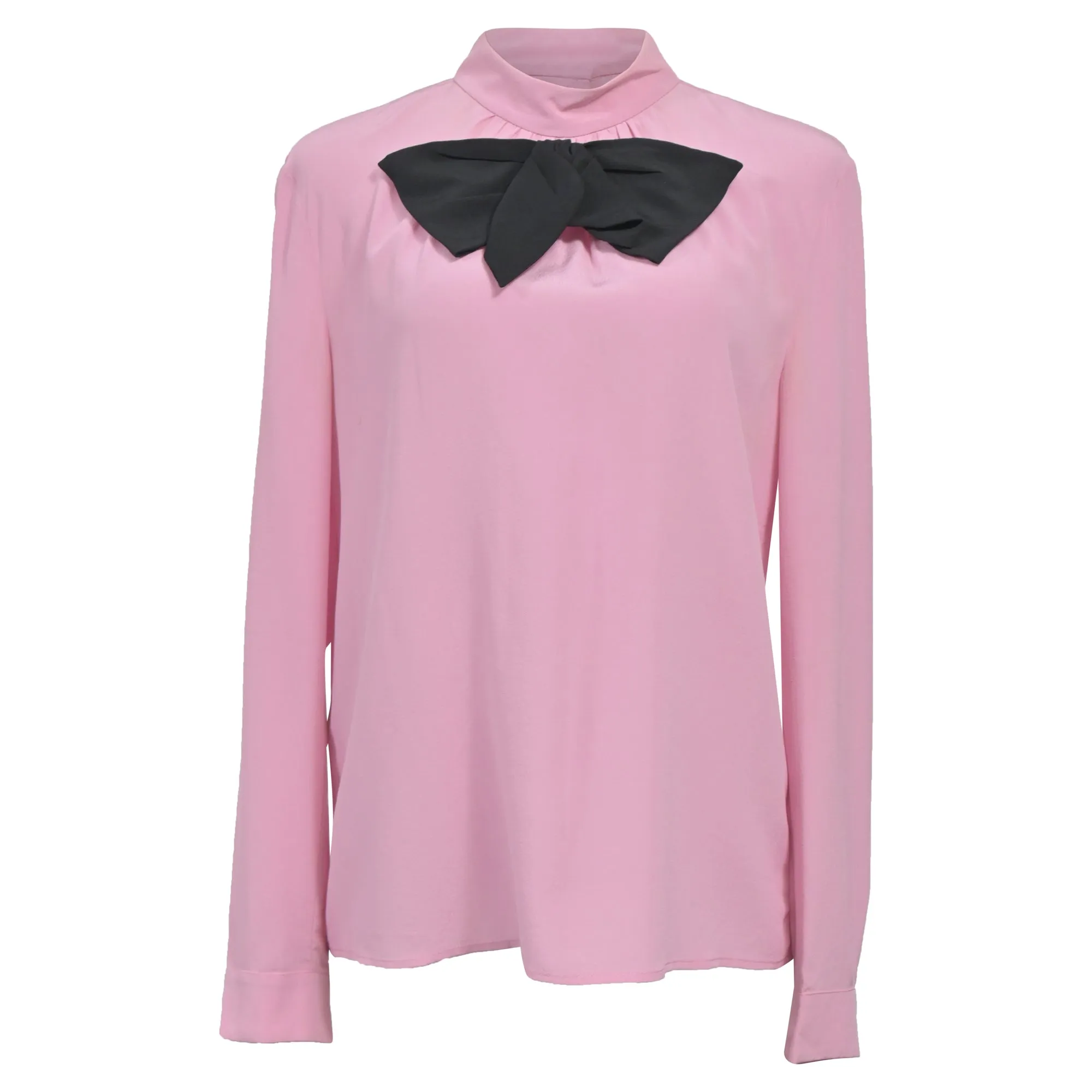 Prada Bow-Embellished Crepe De Chine Blouse in Pink Silk