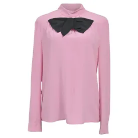 Prada Bow-Embellished Crepe De Chine Blouse in Pink Silk