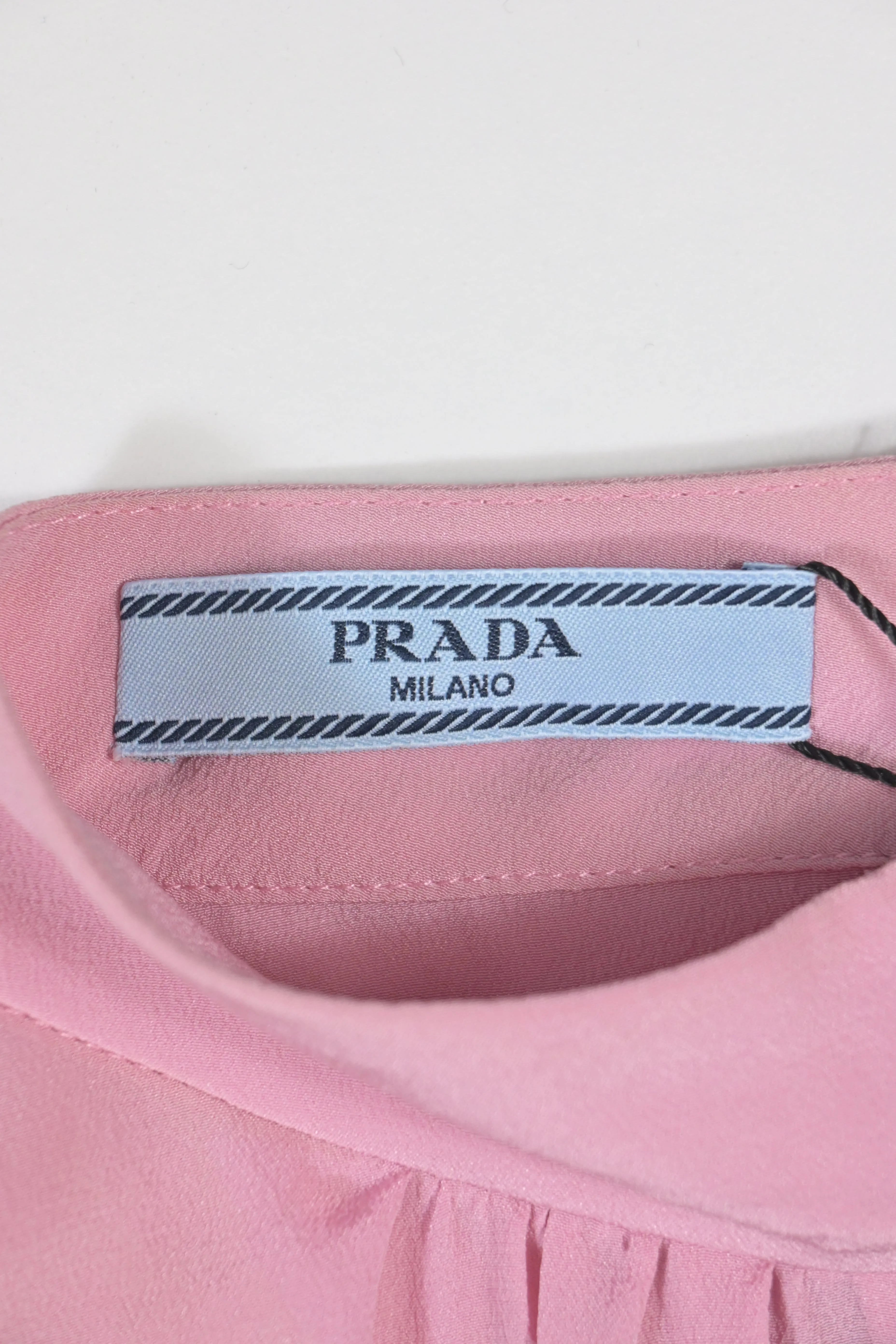 Prada Bow-Embellished Crepe De Chine Blouse in Pink Silk