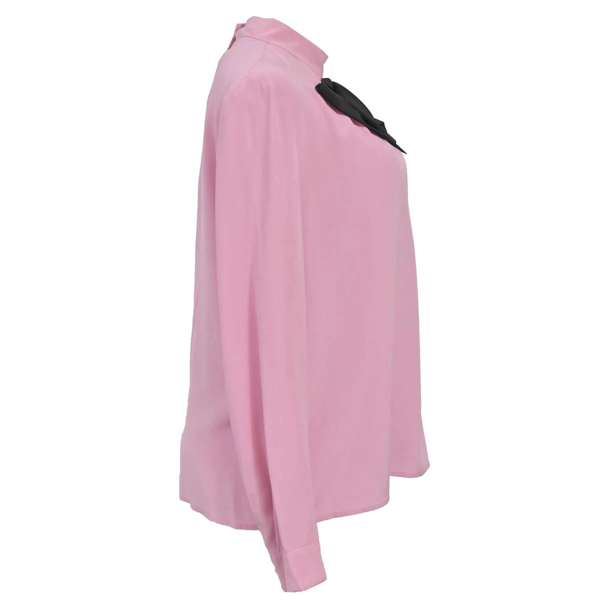 Prada Bow-Embellished Crepe De Chine Blouse in Pink Silk