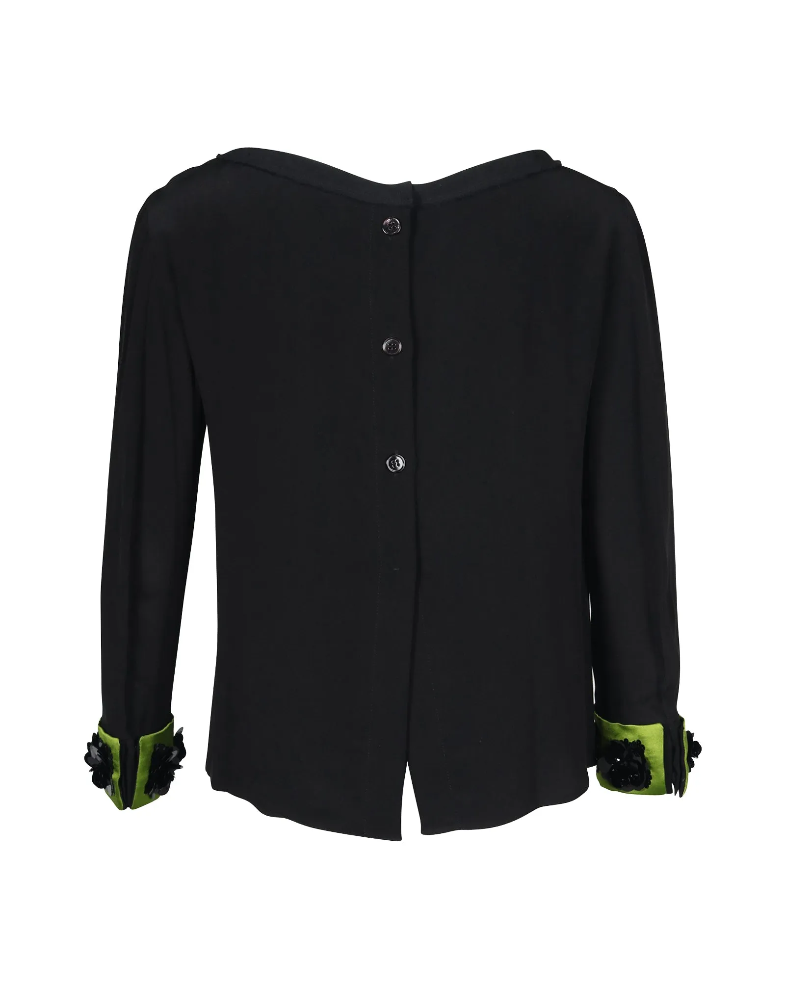 Prada Embellished Cuff Blouse in Black Silk