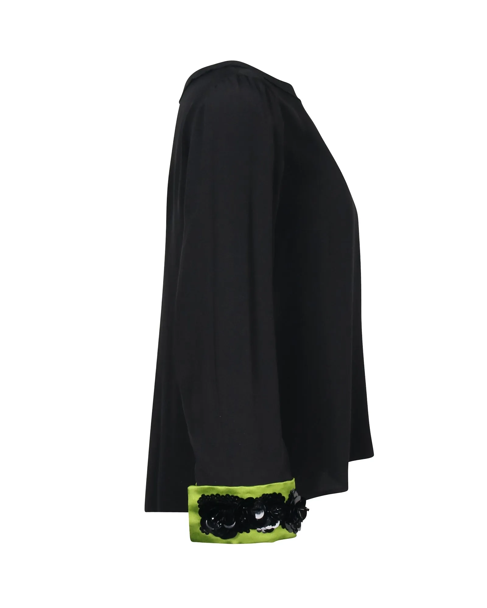 Prada Embellished Cuff Blouse in Black Silk