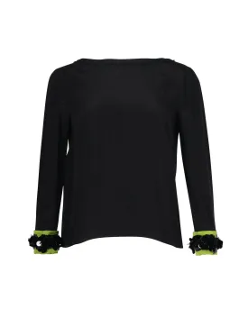 Prada Embellished Cuff Blouse in Black Silk
