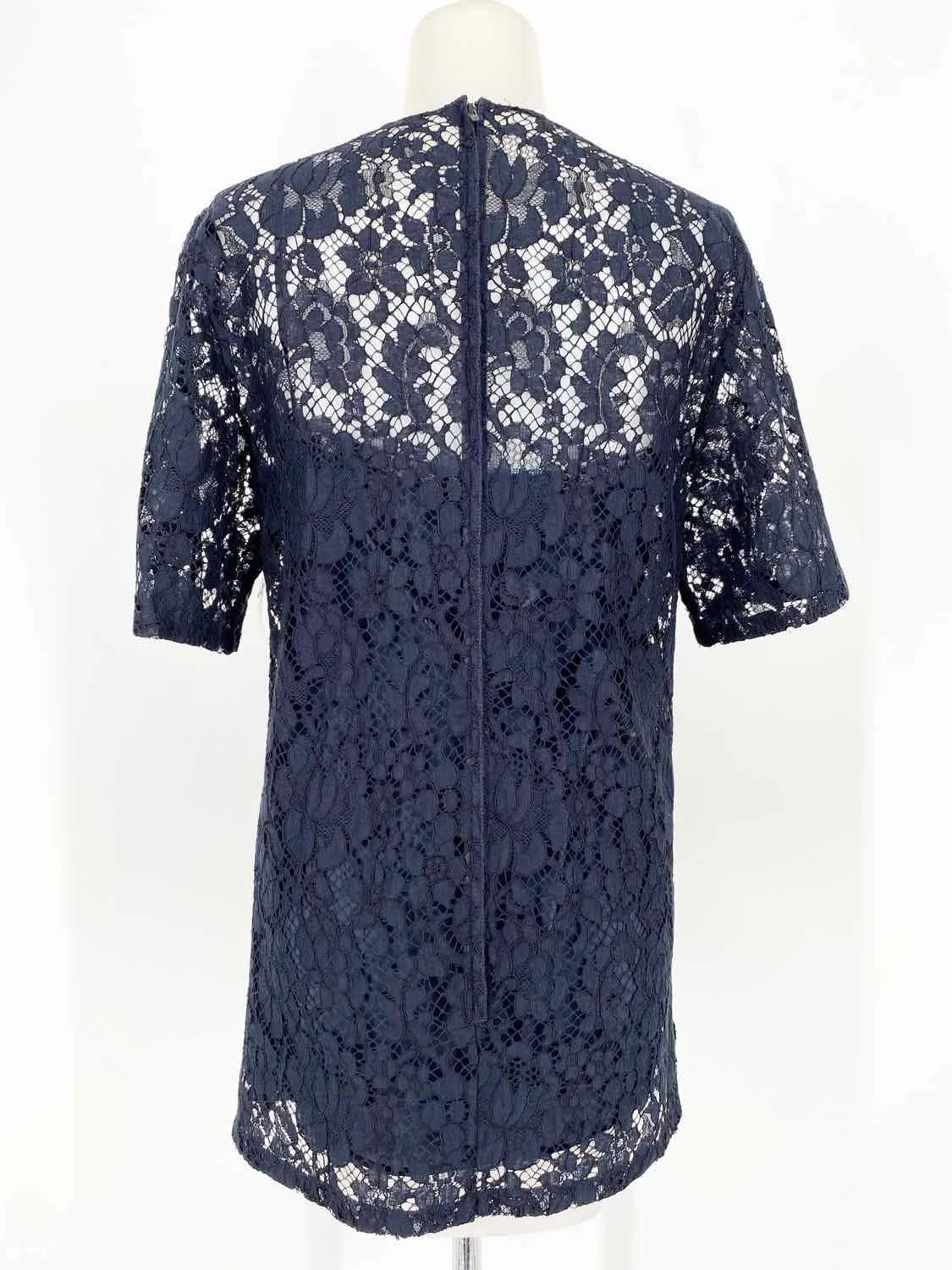 Prada Women's Navy Blouse Silk Blend Lace Italy Size 40/4 Short Sleeve Top