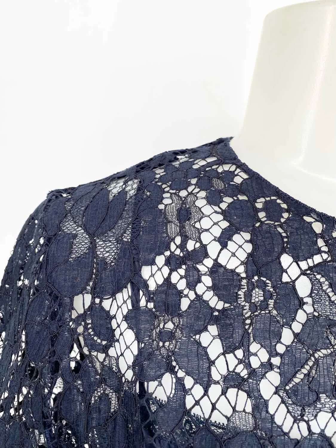 Prada Women's Navy Blouse Silk Blend Lace Italy Size 40/4 Short Sleeve Top