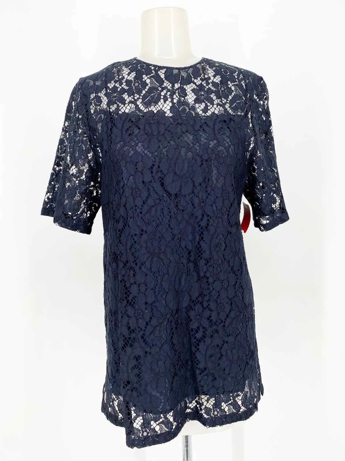 Prada Women's Navy Blouse Silk Blend Lace Italy Size 40/4 Short Sleeve Top