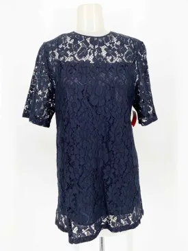 Prada Women's Navy Blouse Silk Blend Lace Italy Size 40/4 Short Sleeve Top
