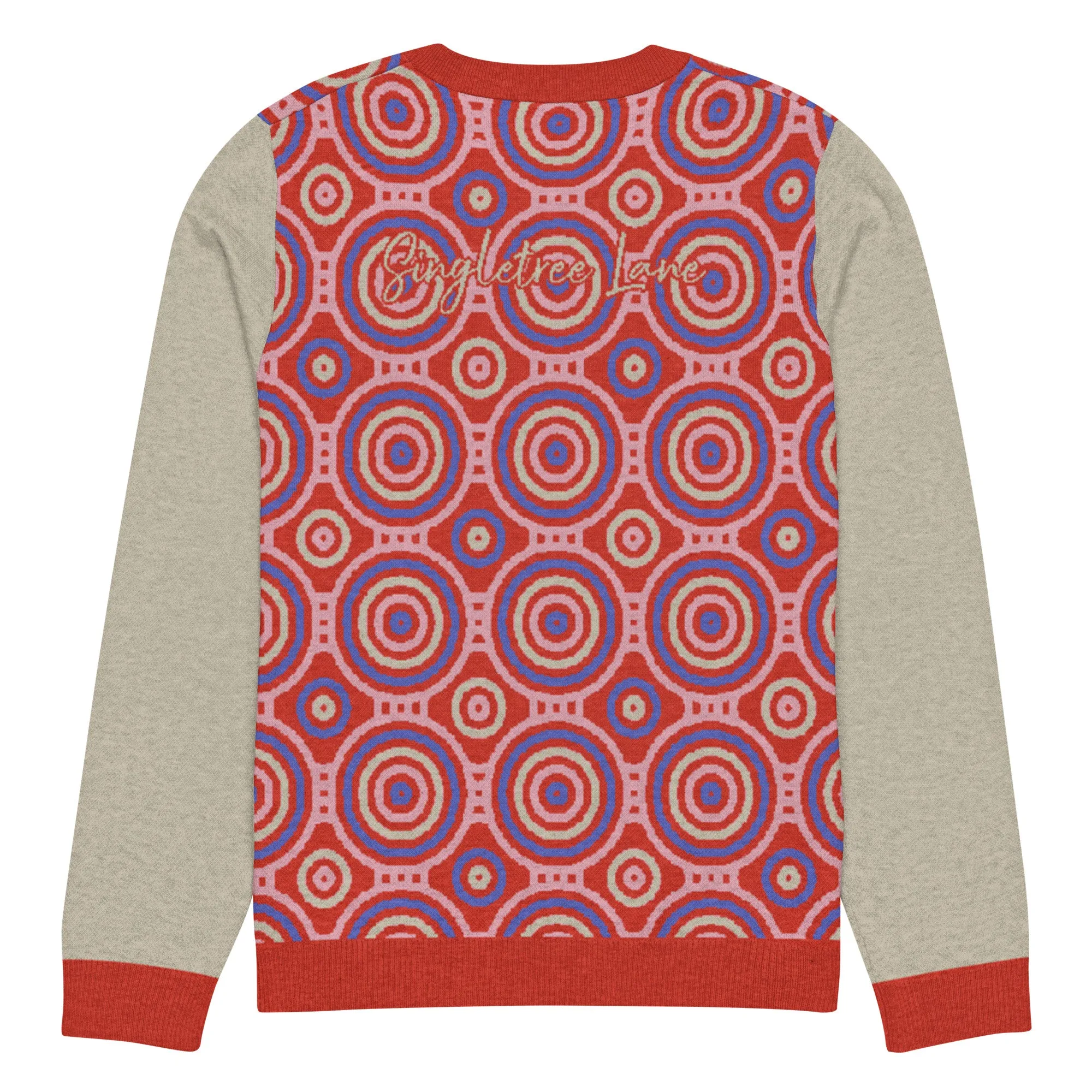 Red Calypso Swirl Knitted Crewneck Sweater