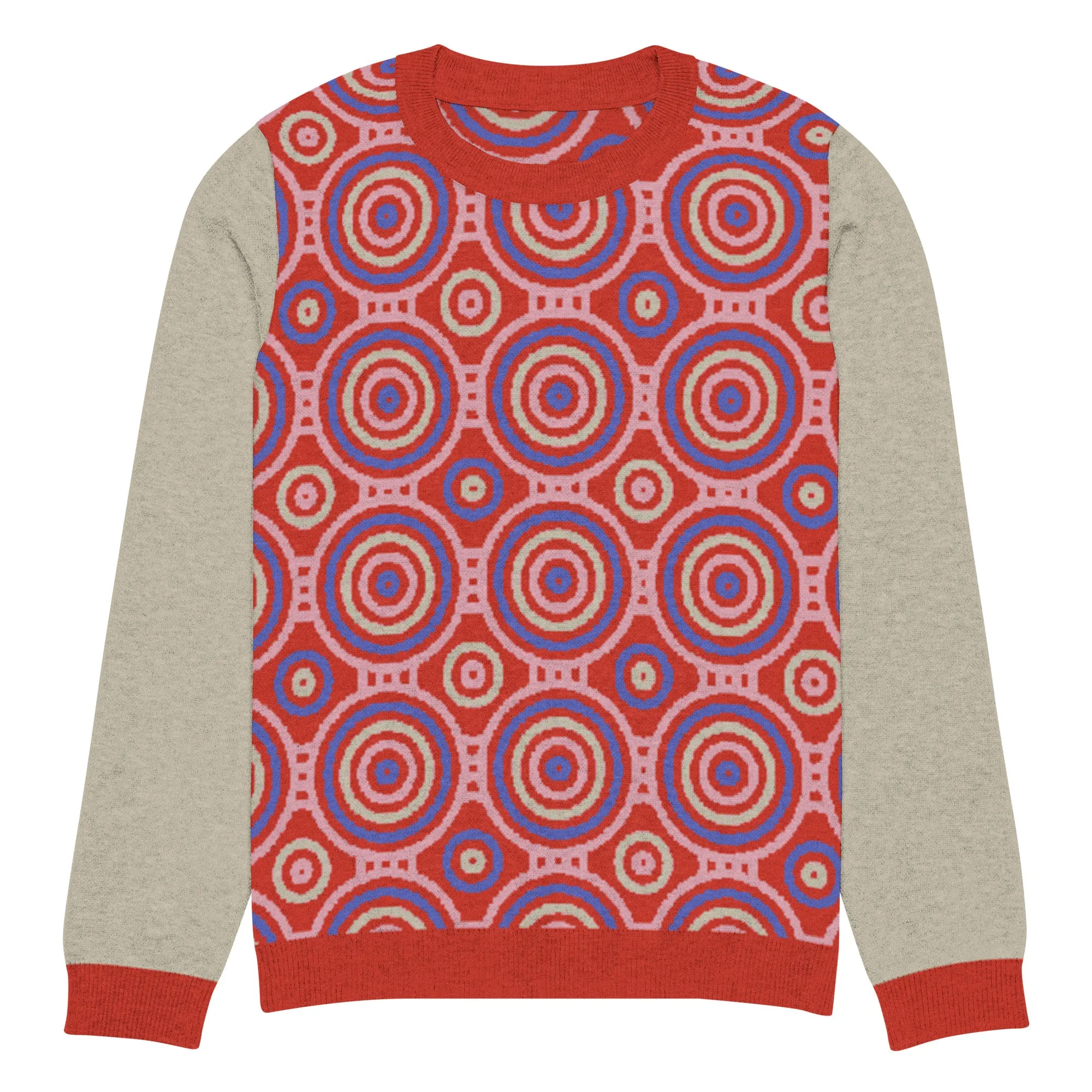 Red Calypso Swirl Knitted Crewneck Sweater