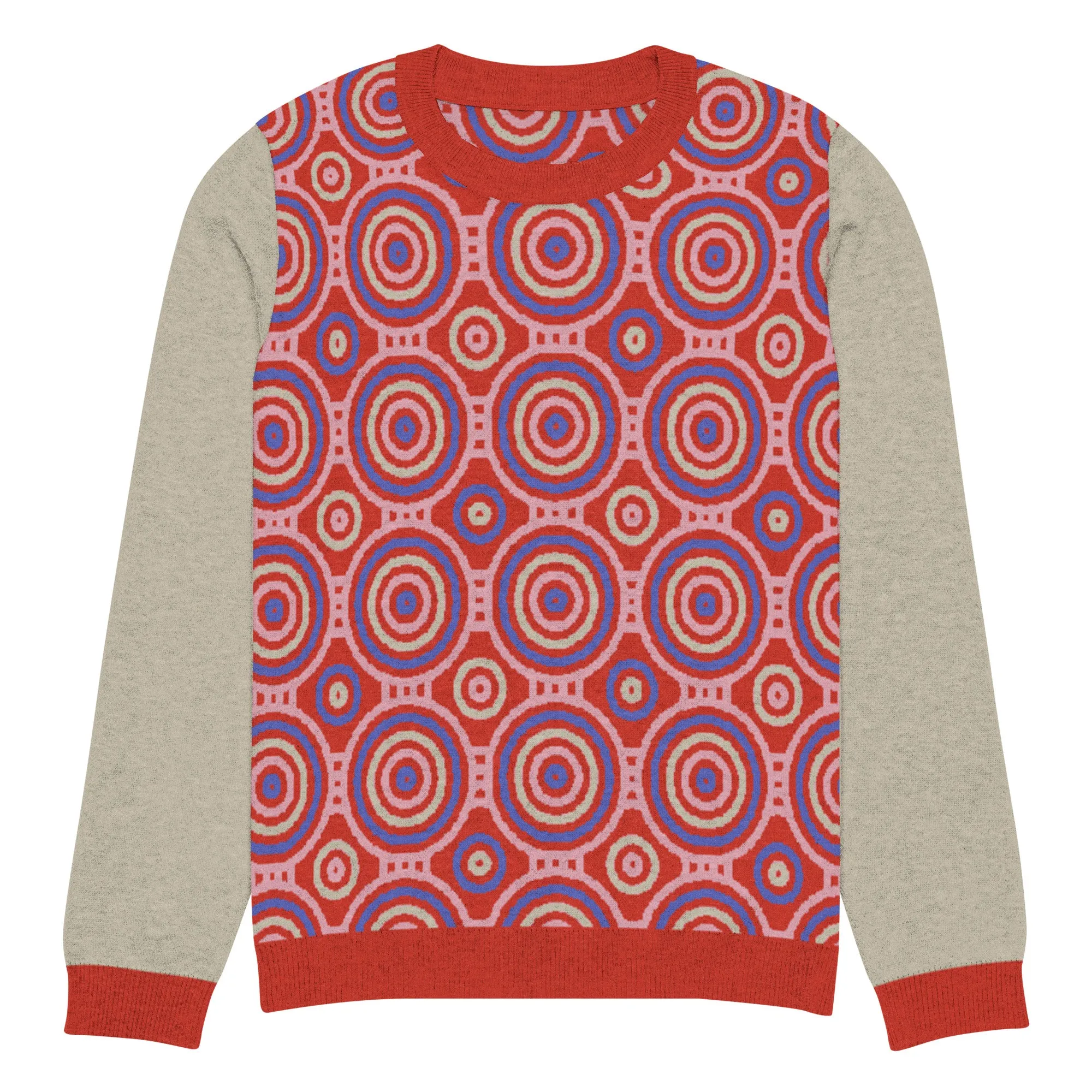 Red Calypso Swirl Knitted Crewneck Sweater