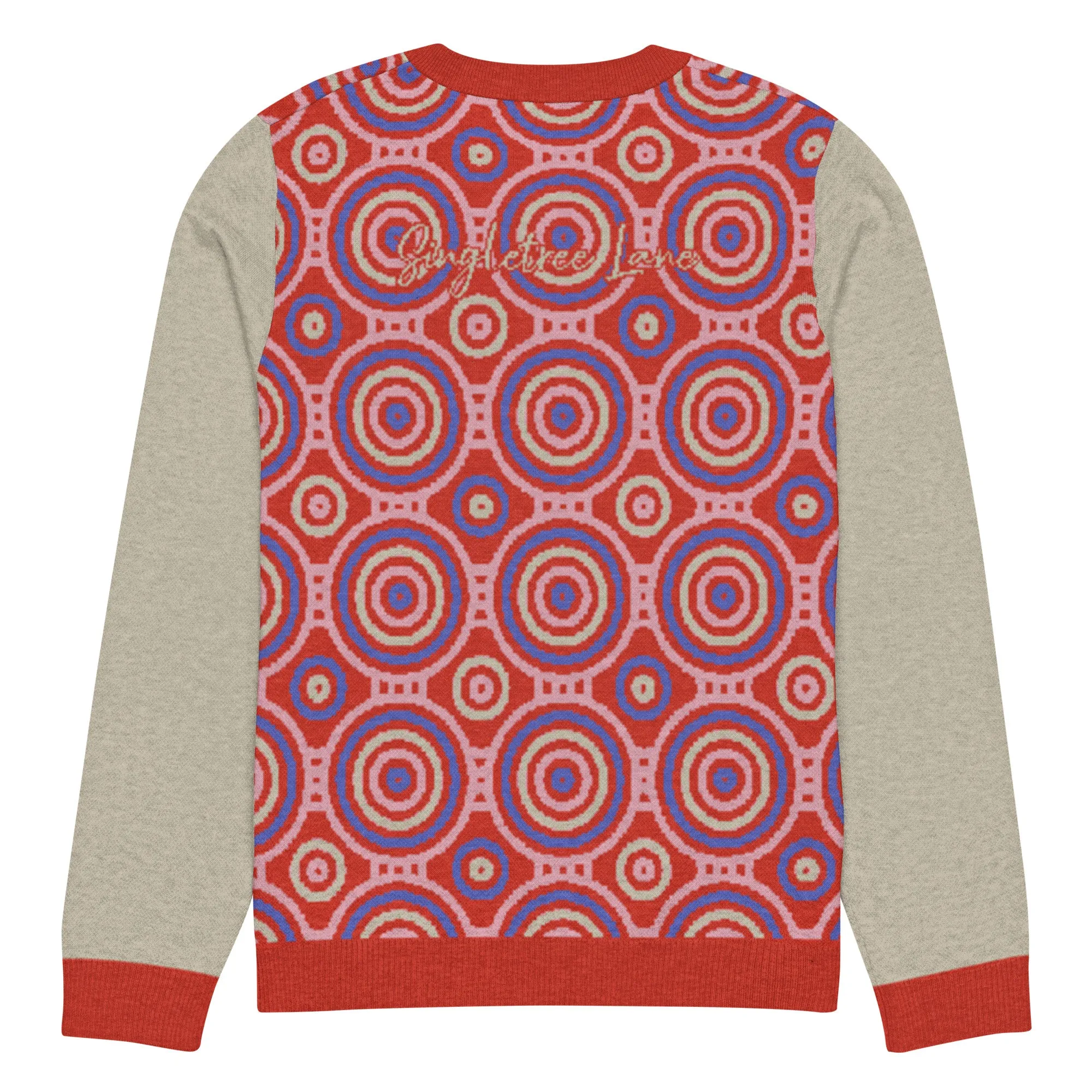 Red Calypso Swirl Knitted Crewneck Sweater